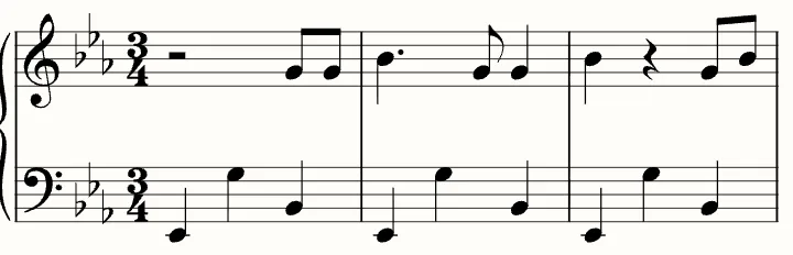 The first line of the sheet music for Brahms' Lullaby