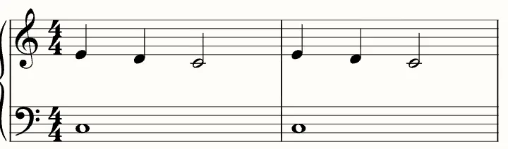 The first line of the sheet music for Hot Cross Buns
