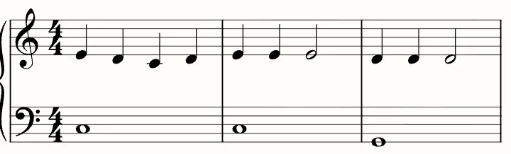 The first line of the sheet music for Mary Had a Little Lamb