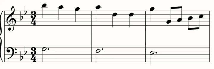 The first line of the sheet music for Minuet in G minor