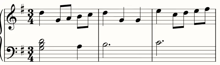 The first line of the sheet music for Minuet in G