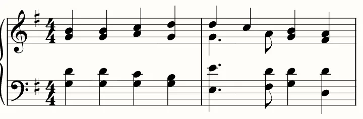 The first line of the sheet music for Ode to Joy
