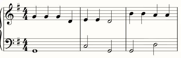 The first line of the sheet music for Old MacDonald Had a Farm
