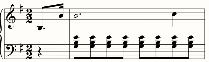 The first line of the sheet music for Prelude in E minor, Op. 28 No. 4