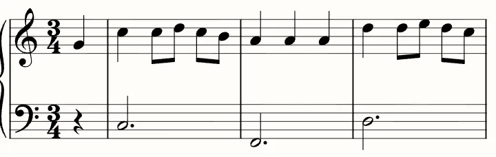 The first line of the sheet music for We Wish You a Merry Christmas