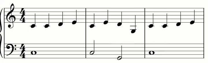 The first line of the sheet music for Yankee Doodle